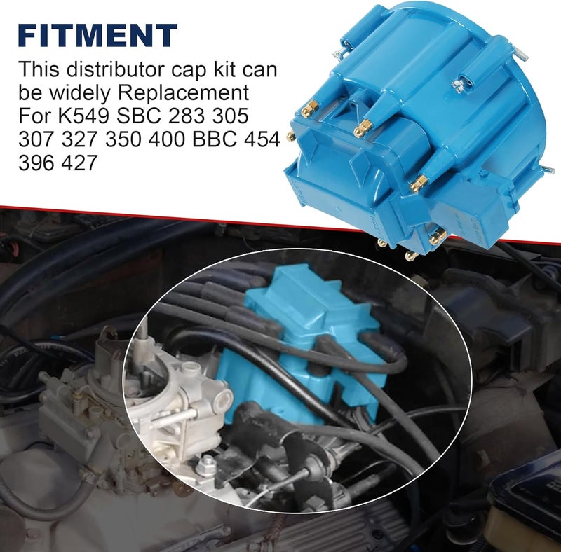 JDMSPEED HEI Distributor Cap and Rotor Replacement For K549 SBC 283 305 307 327 350 400 BBC 454 396 427 Blue Male Large Distributor Cap Rotor Kit - Image 2